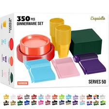 350 Pcs Rainbow Plastic Plates For Party, Rainbow Disposable Plates Set, 50 O...