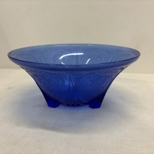 Hazel Atlas Blue Royal Lace 10" Footed Bowl Antique Depression Glass