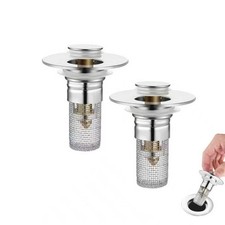 2-Piece Stainless Steel Bathroom Sink Plugs, Bathtub Drain Stoppers, Pop-Up S...