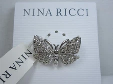 Nina Ricci Rhodium Plated Brooch with Swarovski Crystals - 8094