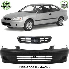 Front Bumper Cover Paintable Grille Assembly Kit For 1999-2000 Honda Civic