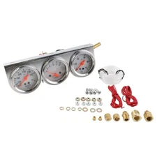 BAGARAATAN Triple Gauge Kit Oil/Volt/Water Gauge,2/52mm Chrome Panel 3in1 Car Me
