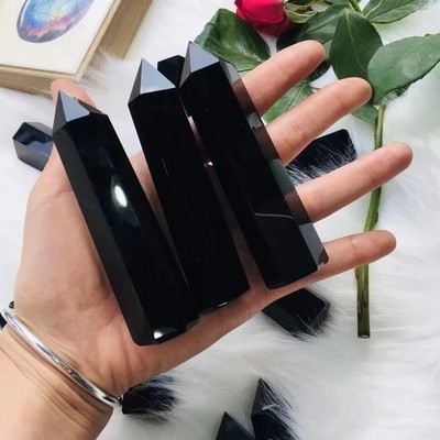 Natural Black Obsidian Tower Point Crystal Wand Obelisk Stone Energy Protection