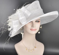 White Wide Brim Kentucky Derby Hat, Royal Ascot Hat, Tea Wedding Party Hat