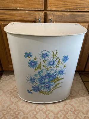 Vintage Detecto Laundry Hamper Tole Metal blue Flowers Clothes  2' tall LOCAL PU
