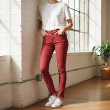 032 OVS Size Eur 38 Women's Red Skinny Jeggings High Rise Stretch Denim