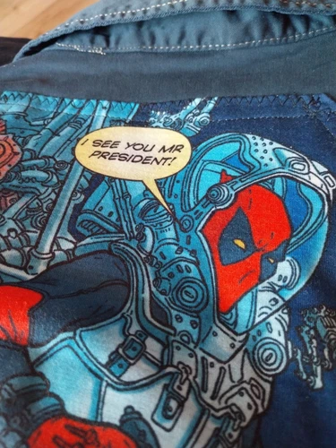 Reworked vintage denim jacket with Deadpool on back Size XL - Picture 2 of 7