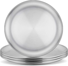 Stainless Steel Plates Set of 4, 8-inch Metal Dinner Plates for Kids Toddlers,