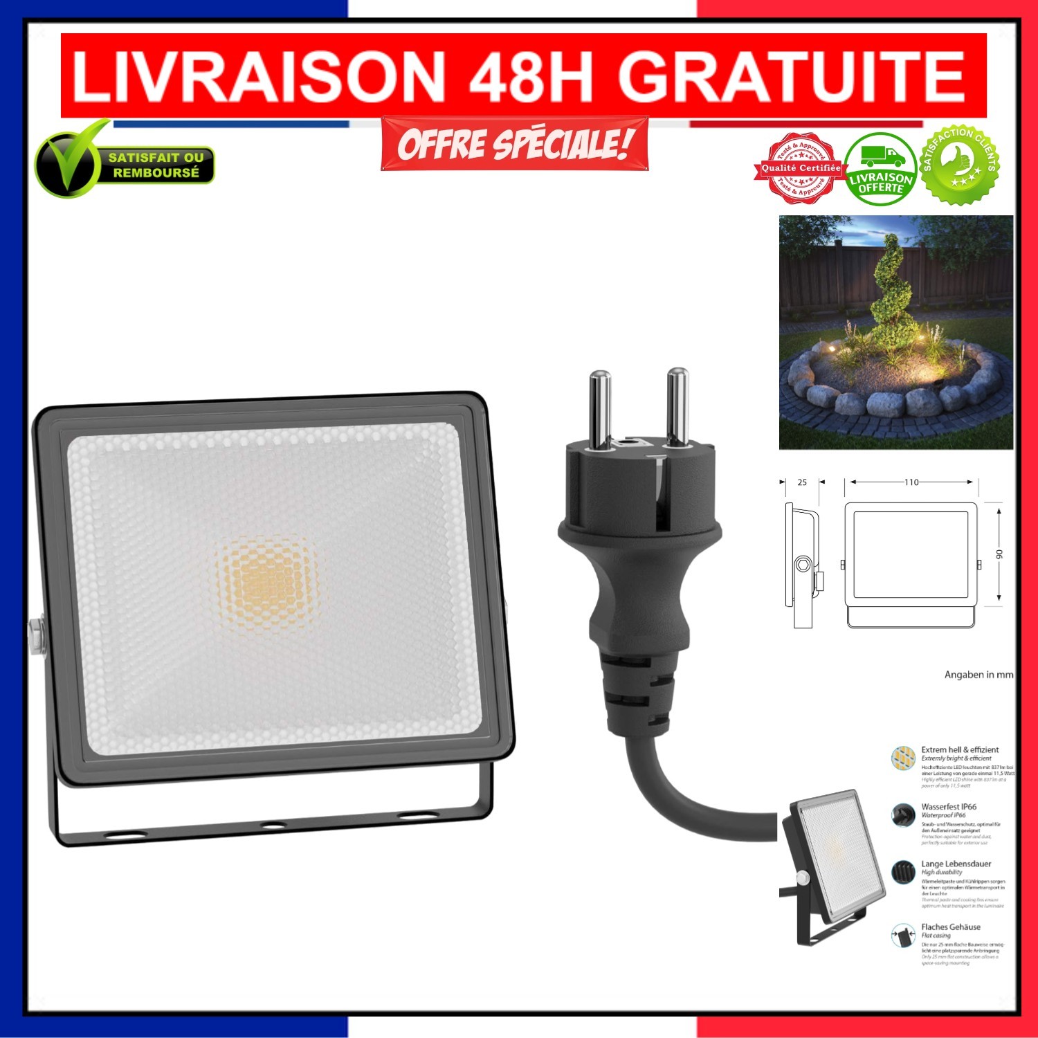 Projecteur LED blanc chaud FLIN pour l'ambiance des soirées sur la terrasse