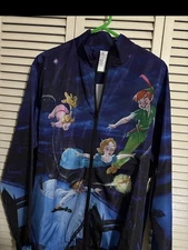 NEW Disney Jacket Large Blue Peter Pan Tinker Bell Windbreaker Full Zip Parks