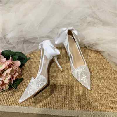 Springsummer Pearl Lace Mesh Wedding Shoes Banquet Dress Women's Sandals |  eBay