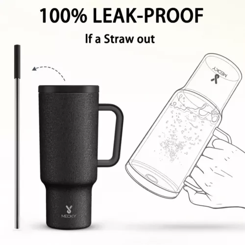 Meoky 40oz Cup Leak-proof Stainless Steel Water Bottle, Coffee, Tea Mug With Lid