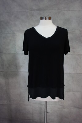 Women s Black Short Sleeve T-Shirt Two Layer Bottom Size L Large
