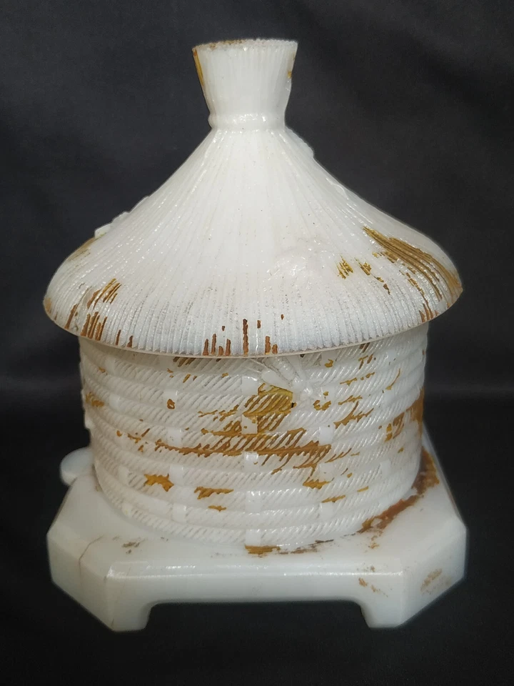 Vintage Blanco Leche Vidrio Caseta Forma Vallerysthal Butter Plato Collecitble - Imagen 4 de 4