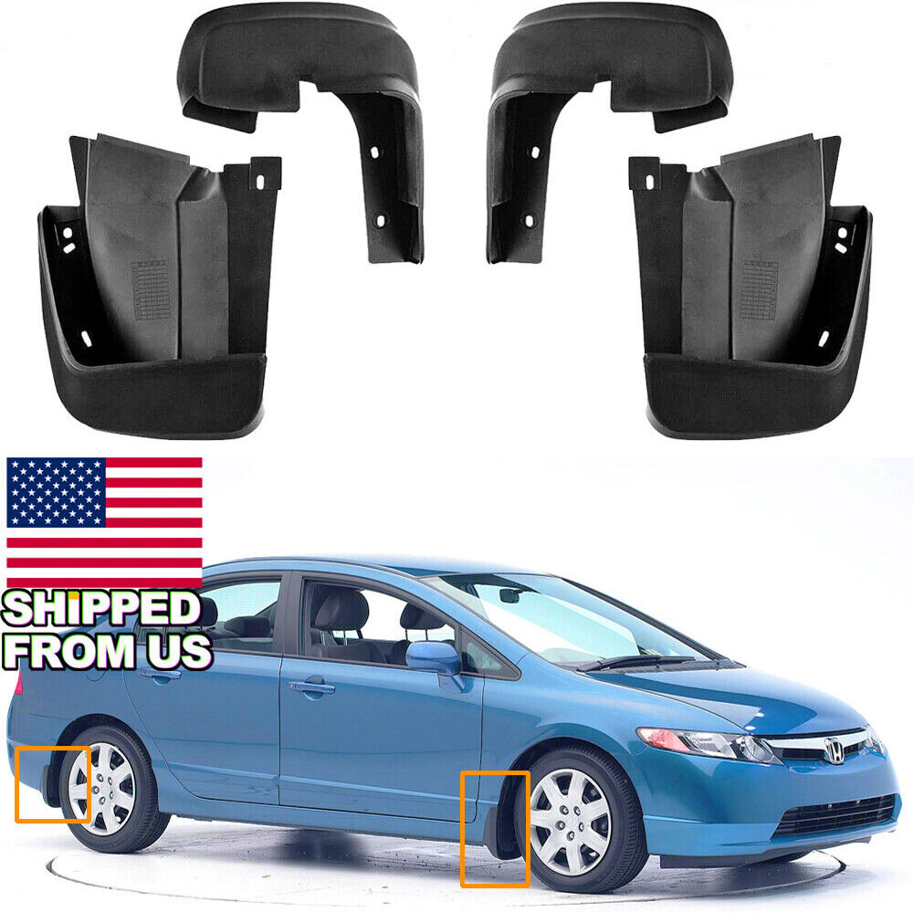 4Pcs Front Rear Splash Guards Mud Flaps Mudguards For Honda Civic Sedan 2006-11
