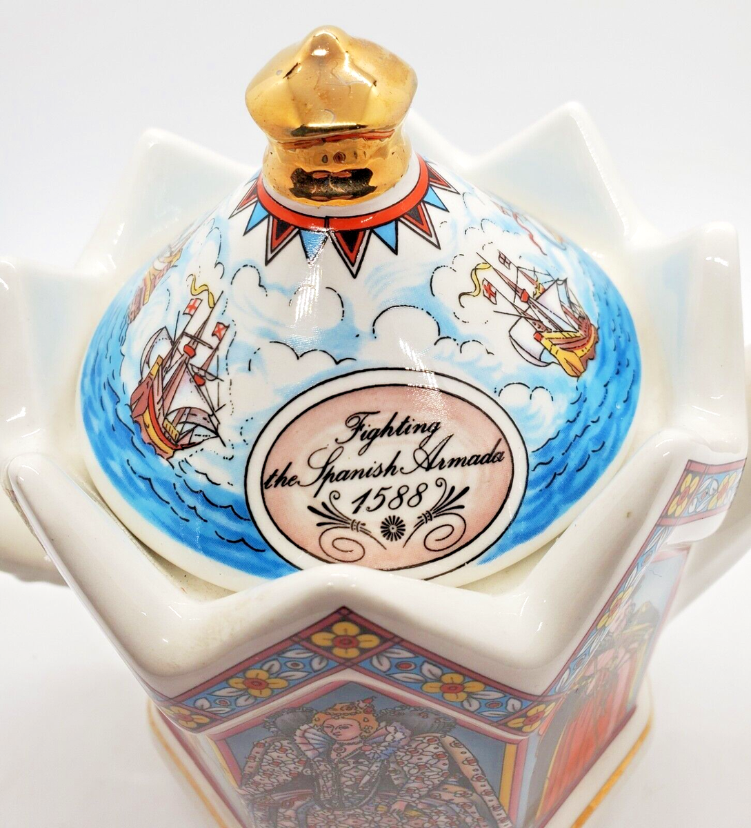 明治期 京薩摩金彩色絵『七福神』急須/湯冷まし/煎茶碗(五客