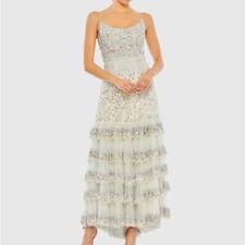 NWT MAC DUGGAL 10883 Embellished Scoop Neck Tiered Gown Champagne Size 6