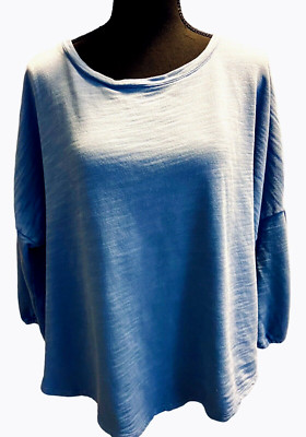 J. JILL PUREJILL FRENCH TERRY PULLOVER, BLUE, DROPPED SHOULDERS, CURVED HEM, XLP