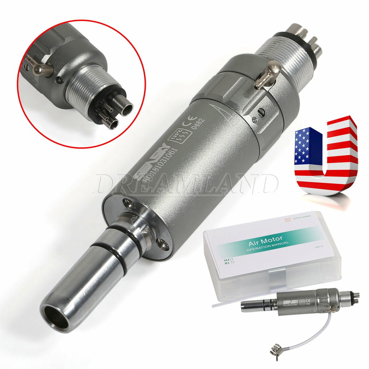 Pieza De Mano Dental De Baja Velocidad AZDENT - Motor Neumático, 4/2 Orificios, 20,000 RPM, Para Laboratorio