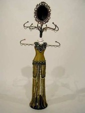 Jewelry Organizer w/Mirror, Beaded Mannequin "Gold"