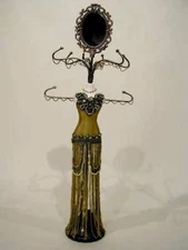 Jewelry Organizer w/Mirror, Beaded Mannequin "Gold"
