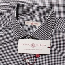 Luciano Barbera NWT Casual Button Down Shirt Size M in Gray Check 100 Cotton