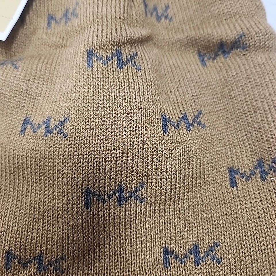 全新带标签 Michael Kors 男式针织豆豆帽冬季 MK 设计师标志棕色 — 第 2/4 张图片