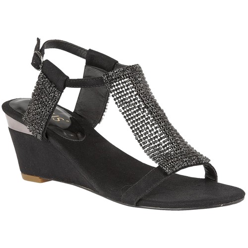 LADIES LOTUS KLAUDIA BLACK SHIMMER DIAMANTE WEDGE SANDALS SIZES 3 - 8 | eBay