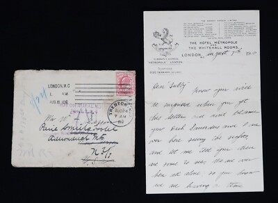 1910 Written Letter From Hotel Metropole, London