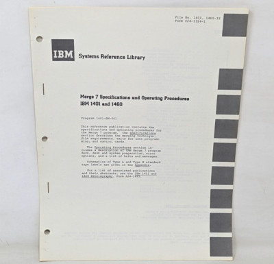 VTG IBM System Reference Library 1401 1460 Merge 7 Specifications Procedure OA22
