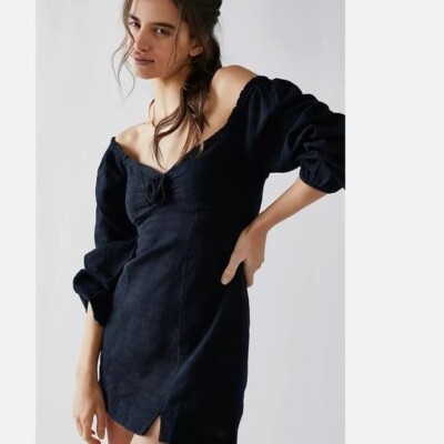 NWOT Free People Black Put A Rose On It Mini Dress Black XS Cotton