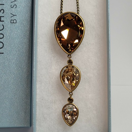 Touchstone Crystal Antique Pear Colorado Topaz Silk Necklace Swarovski ๐34" Adj - Picture 4 of 7