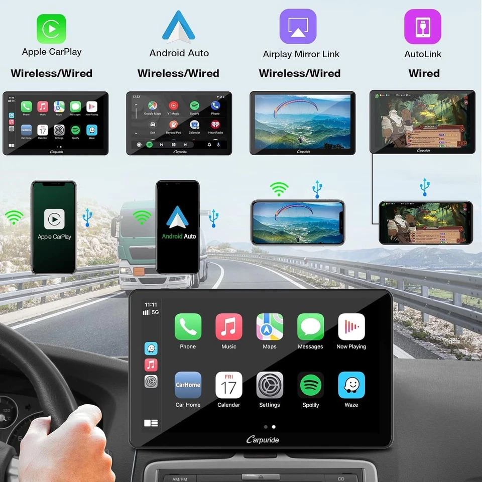 New Carpuride 10.1 Inch Portable Car Stereo Wireless Apple Carplay Android Auto - Image 2 of 4