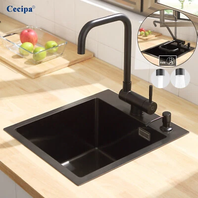 CECIPA Edelstahl Einbauspüle Küchenspüle spülbecken mit Siphon Anthrazit Küchenarmatur