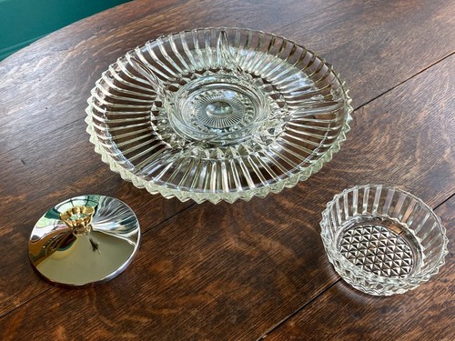 Vintage 1950’s Kromex Chrome and Pressed Glass Lazy Susan Relish Tray Server - Picture 6 of 17