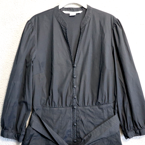 EUC Veronica Beard Dress 14 Black Midi Button Belted Izie V Prairie Lined Boho - Picture 4 of 14