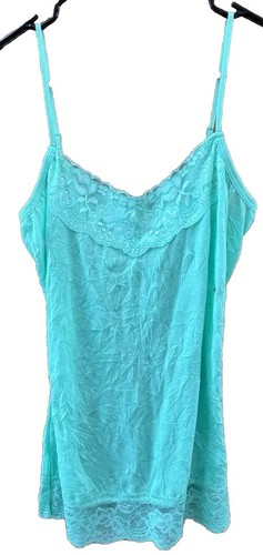 Maurice’s Y2K Cami Tank Lace Trim Crinkle Fabric Green M Adjustable Straps