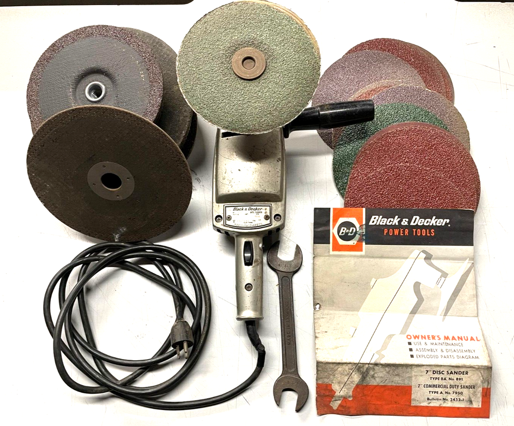 Vintage Black & Decker Model 891 Grinder / Sander with Various Discs Pre-Owned