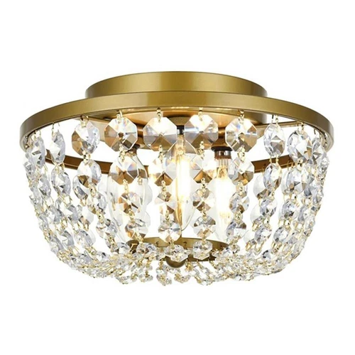 Elegant Lighting Cora 10" Iron and Crystal Flush Mount in Brass - Picture 1 of 8