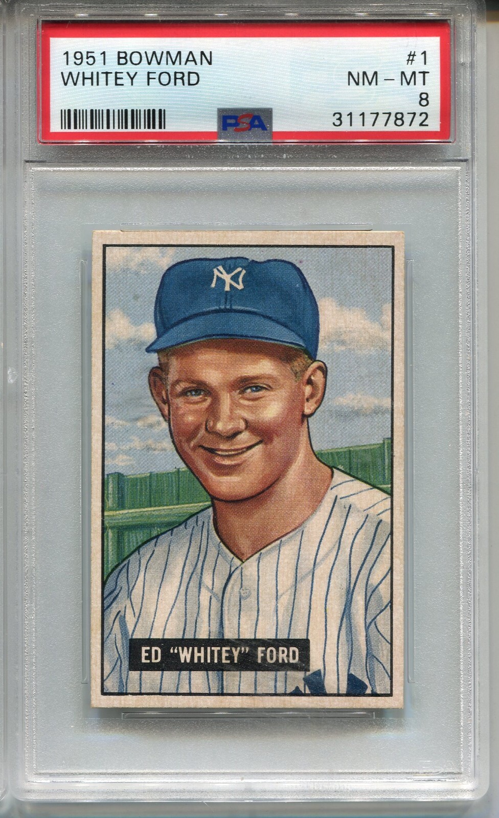 1951 Bowman Baseball #1 Whitey Ford Rookie Card Graded PSA 8 NM MINT