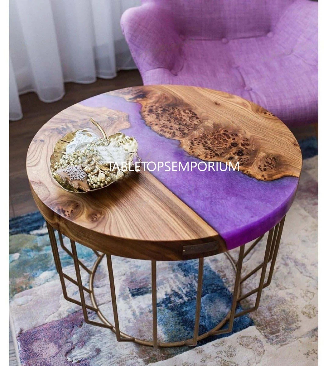 Purple Resin Coffee Table Epoxy Side Table Live Edge Handcrafted Console Table