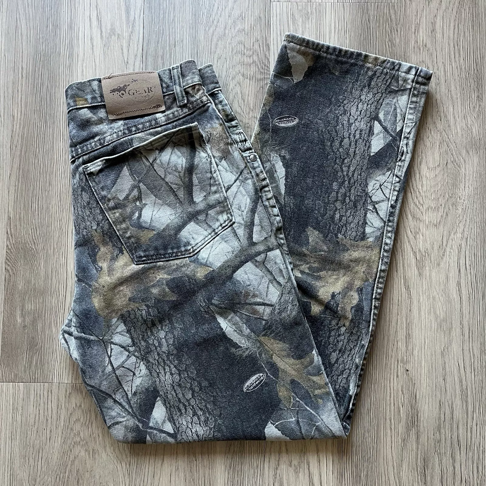 Pantalon de travail vintage Wrangler camouflage véritable arbre jeans délavé chasse Carhartt 32 x 31