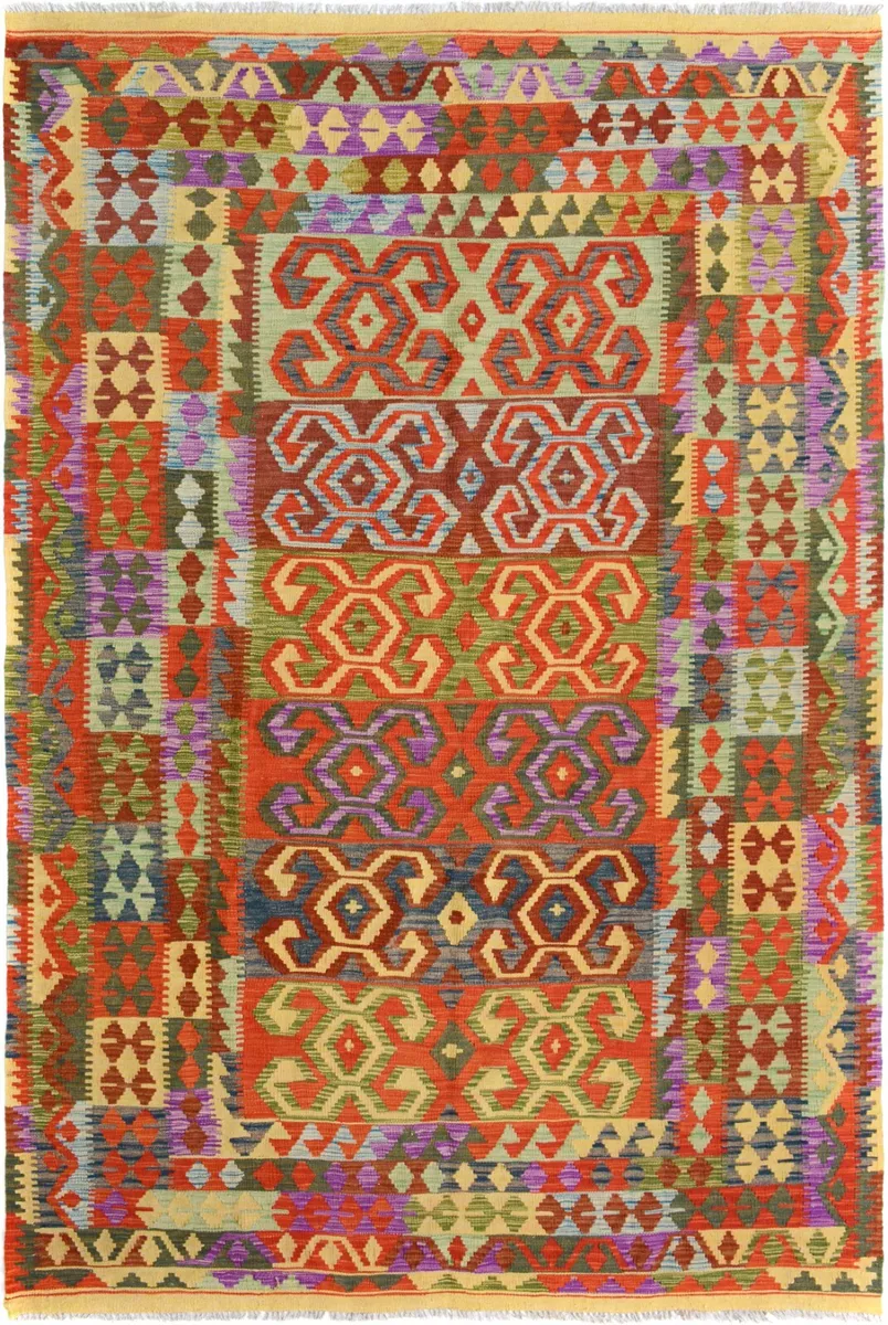 Rustic Turkish Kilim Nathania Red/Green Wool Rug - 6'6'' X 9'8''