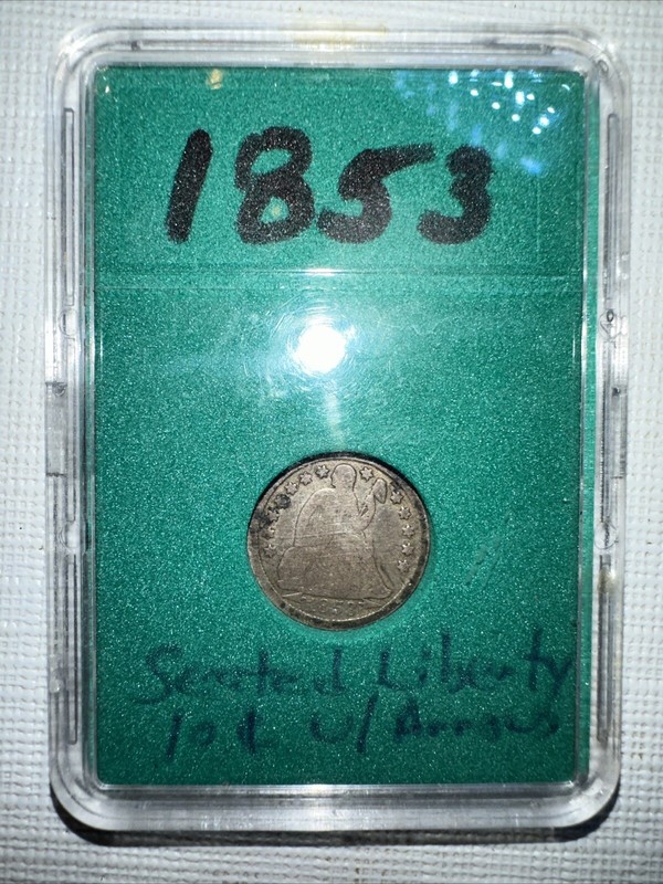 1853 Seated Liberty Half Dime With Arrows Silver Damage Error ? On Back Slabbed