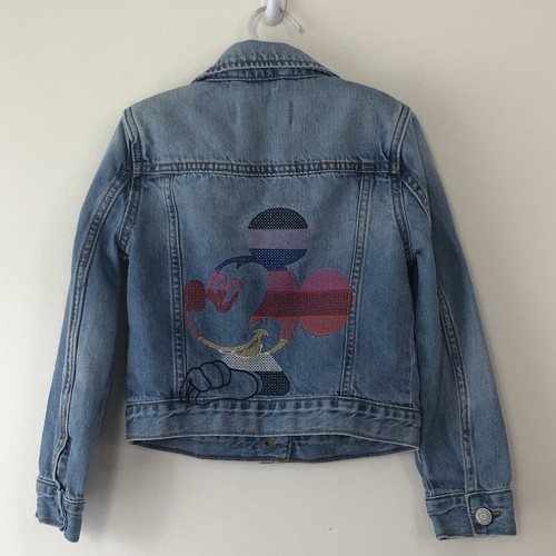 GAP Disney Embroidered Mickey Mouse Denim Jean Jacket Kids Girls Size 6-7 Blue