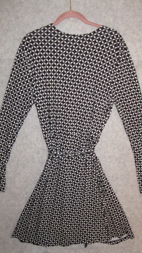 Vestido envolvente azul marino antiguo para mujer L midi negro/blanco estampado geométrico manga larga elástico Foto 2 de 4