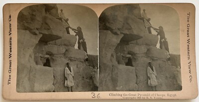 Ägypten Die Besteigung Der Pyramide Von Cheops 1900 Stereo Foto Vintage P76L3n