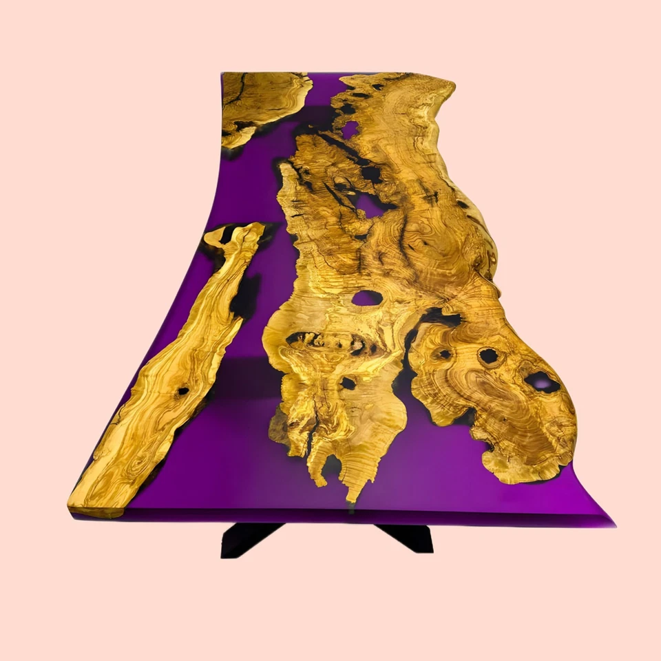 Mesa de resina epoxi de madera maciza de 36"x72" con oliva - Mesa de comedor personalizada / oficina t Foto 2 de 4