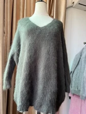 Oversized Angora Wool Blended Sweater Fluffy Fuzzy Jumper  Soft Pullover