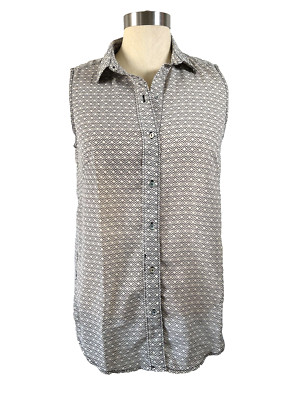 NEW! H&M Women's Sleeveless Sheer Lightweight Button-Front Beige/Bk Blouse Sz. 6